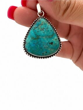 Navajo 925 Stamped Turquoise Teardrop Sterling Silver Pendant